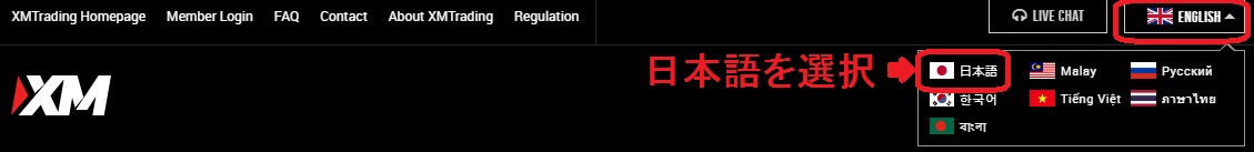 言語選択メニュー